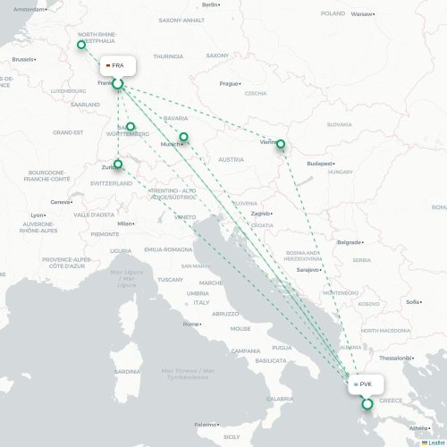 Mapa de vuelo directo Fráncfort - Preveza