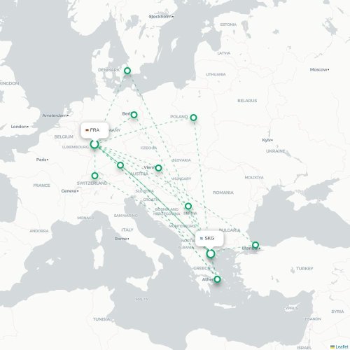 Mapa de vuelo directo Fráncfort - Salónica