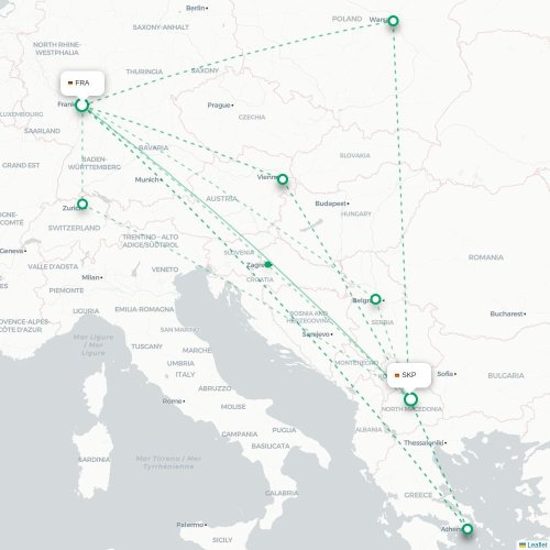 Frankfurt - Skopje karta över direktflyg