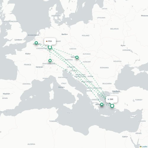 Mapa de vuelo directo Fráncfort - Samos