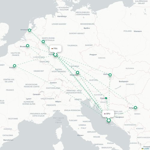 Mapa de vuelo directo Fráncfort - Split