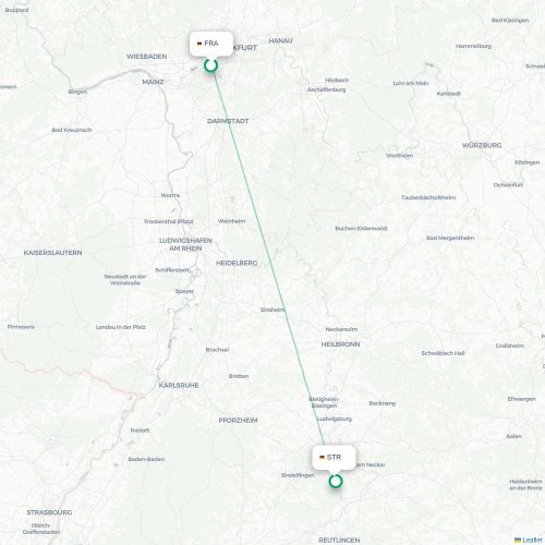 Mapa lotu bezpośredniego Frankfurt nad Menem – Stuttgart