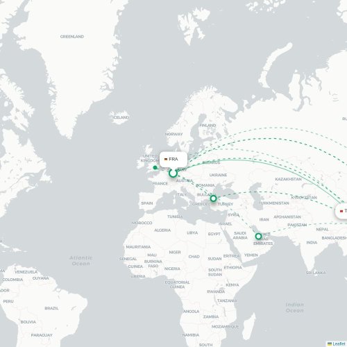 Mapa lotu bezpośredniego Frankfurt nad Menem – Chengdu