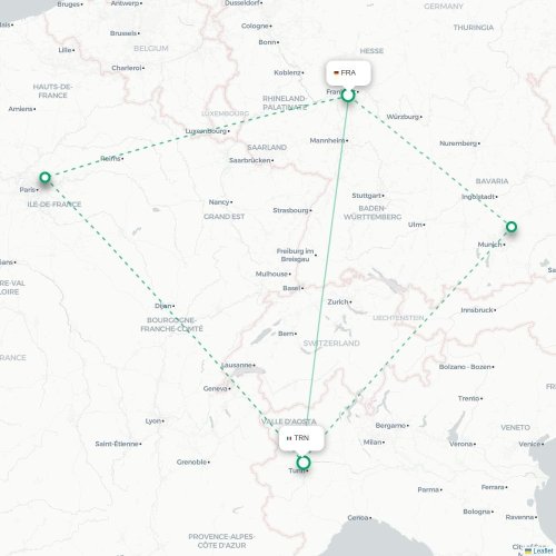 Frankfurt am Main - Turijn, Torino kaart van rechtstreekse vlucht