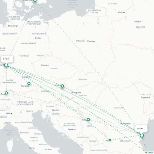 Mapa lotu bezpośredniego Frankfurt nad Menem – Warna