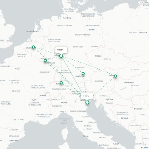 Frankfurt am Main - Venetië kaart van rechtstreekse vlucht