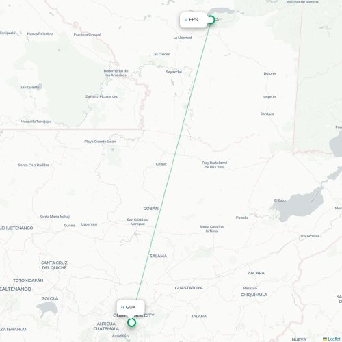 Mapa lotu bezpośredniego Flores – Gwatemala