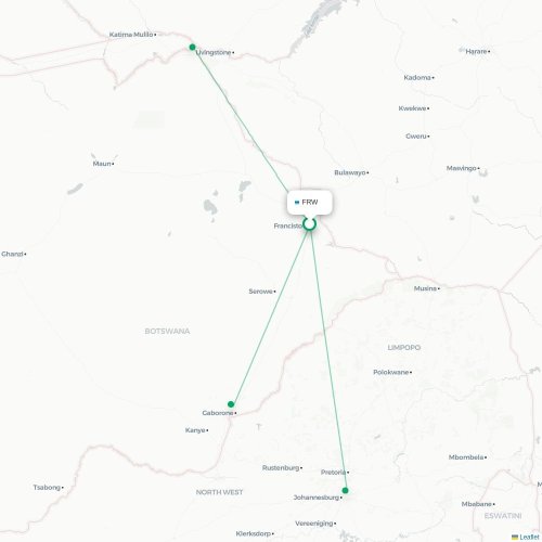 Mapa lotu bezpośredniego Francistown – Gaborone