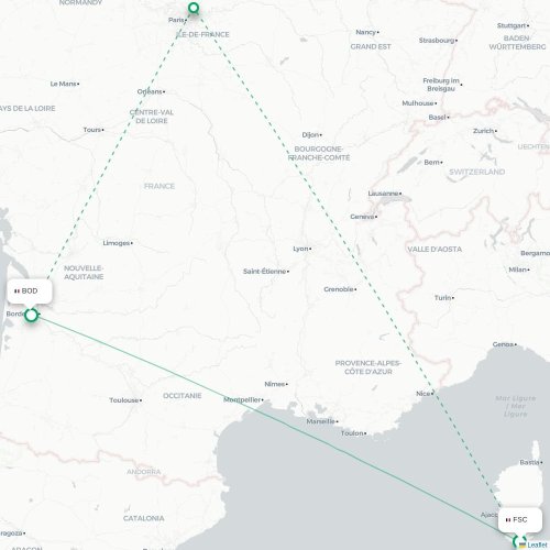 Mapa lotu bezpośredniego Figari – Bordeaux