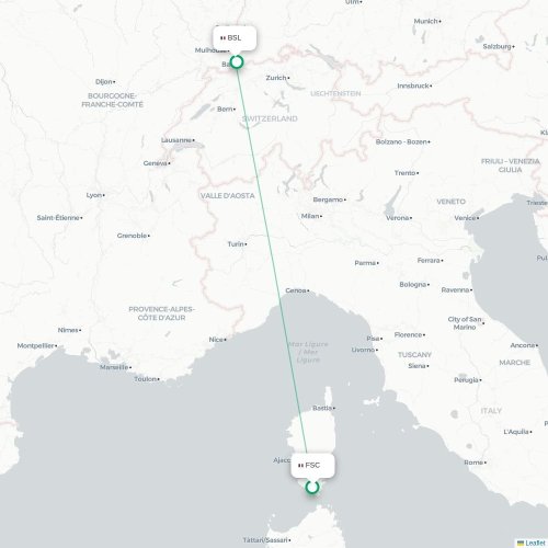 Mapa de vuelo directo Figari - Basilea, Suiza