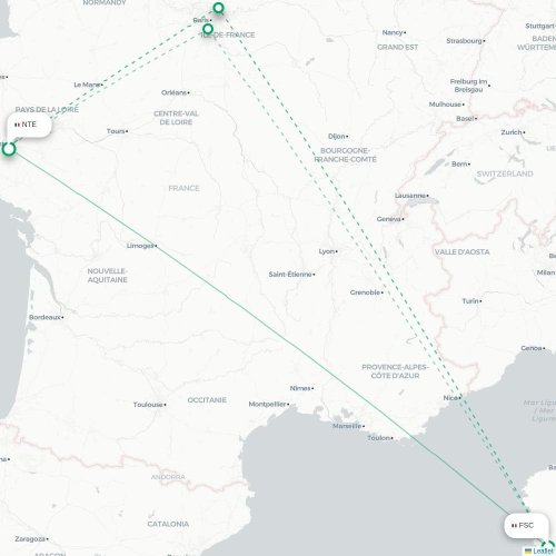 Mapa lotu bezpośredniego Figari – Nantes