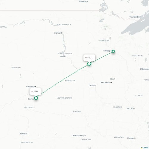 Mapa de vuelo directo Sioux Falls - Denver