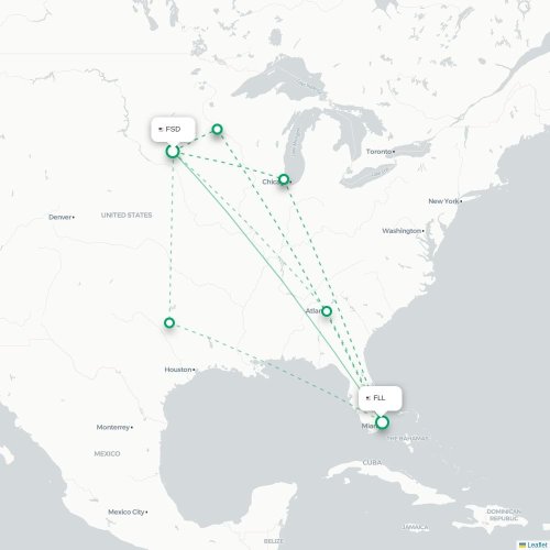 Mapa de vuelo directo Sioux Falls - Fort Lauderdale