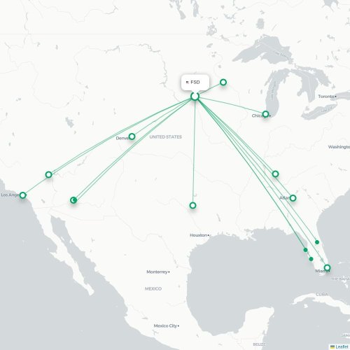 Mapa de vuelo directo Sioux Falls - Phoenix