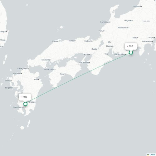 Mapa lotu bezpośredniego Shizuoka – Kagoshima