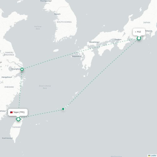 Mapa lotu bezpośredniego Shizuoka – Tajpej
