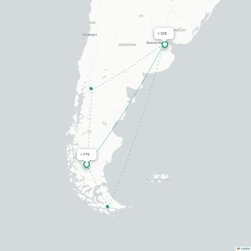 Mapa lotu bezpośredniego El Calafate – Buenos Aires