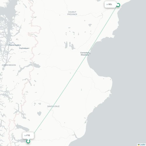 Mapa lotu bezpośredniego El Calafate – Trelew