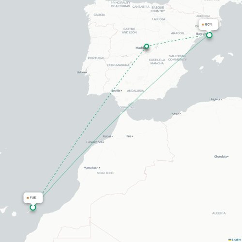 Puerto del Rosario - Barcelone carte du vol direct