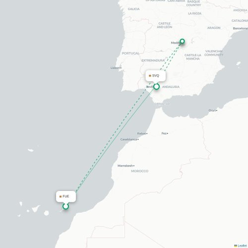 Puerto del Rosario - Séville carte du vol direct