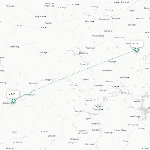 Mapa lotu bezpośredniego Fuyang – Chongqing