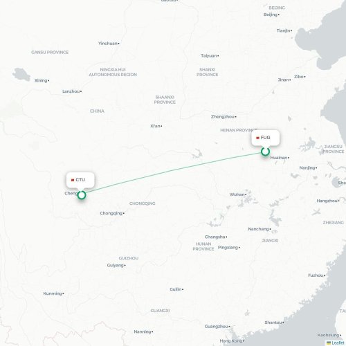 Mapa lotu bezpośredniego Fuyang – Chengdu