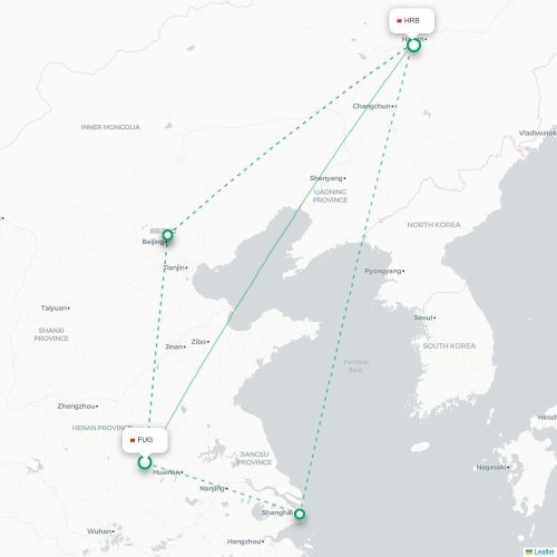 Mapa lotu bezpośredniego Fuyang – Harbin