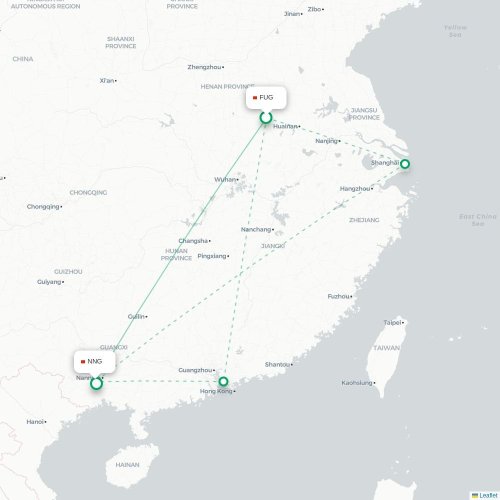 Mapa lotu bezpośredniego Fuyang – Nanning