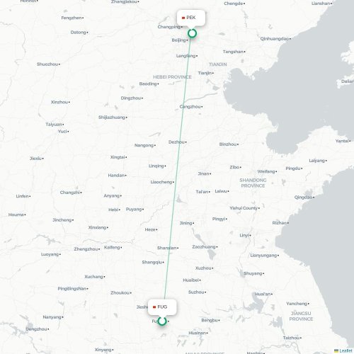 Mapa lotu bezpośredniego Fuyang – Pekin