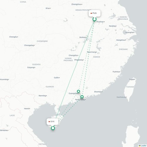 Mapa lotu bezpośredniego Fuyang – Sanya