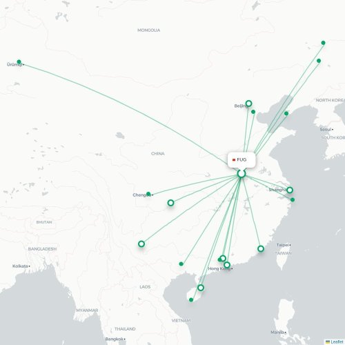 Mapa lotu bezpośredniego Fuyang – Changchun