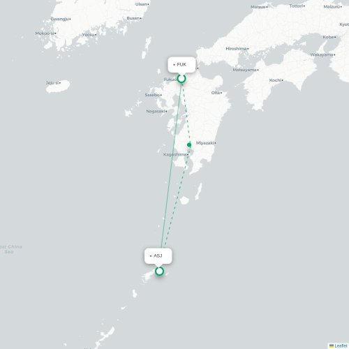Mapa de vuelo directo Fukuoka - Amami