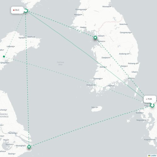 Mapa lotu bezpośredniego Fukuoka – Dalian