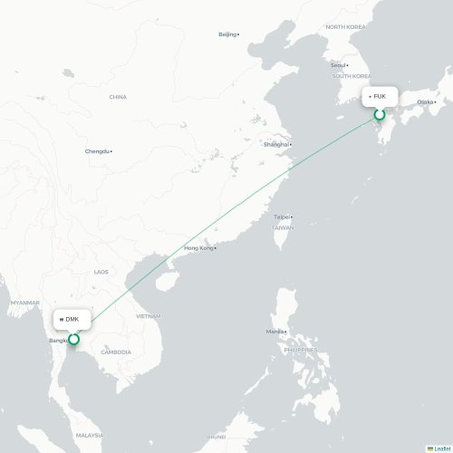 Mapa lotu bezpośredniego Fukuoka – Bangkok