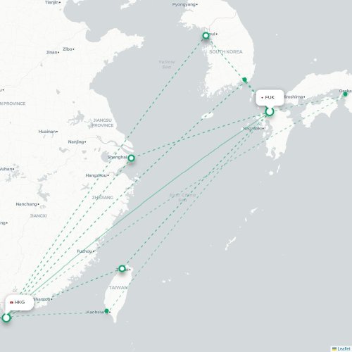 Mapa lotu bezpośredniego Fukuoka – Hongkong