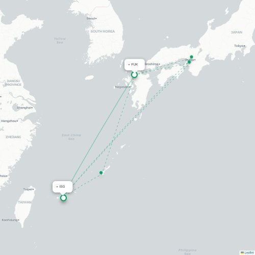 Mapa lotu bezpośredniego Fukuoka – Ishigaki