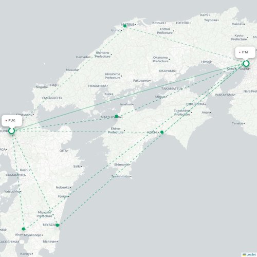 Mapa lotu bezpośredniego Fukuoka – Osaka