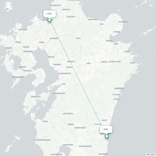 Mapa lotu bezpośredniego Fukuoka – Miyazaki