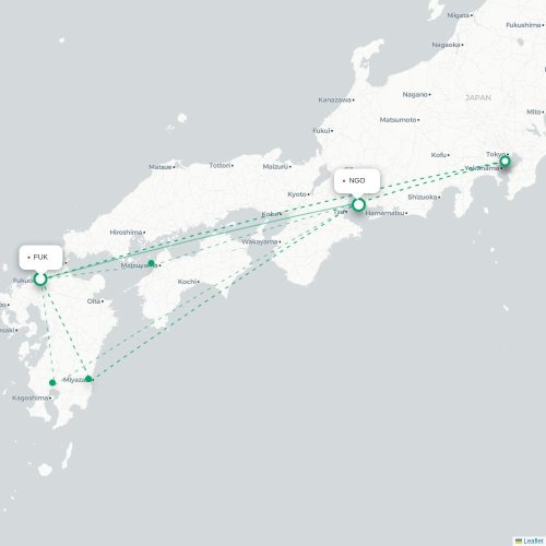 Mapa lotu bezpośredniego Fukuoka – Nagoja