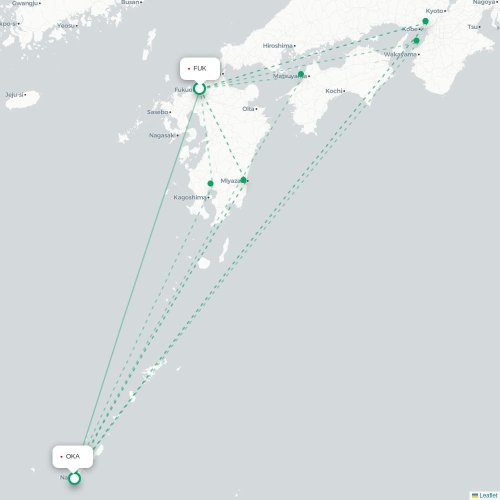 Mapa lotu bezpośredniego Fukuoka – Okinawa