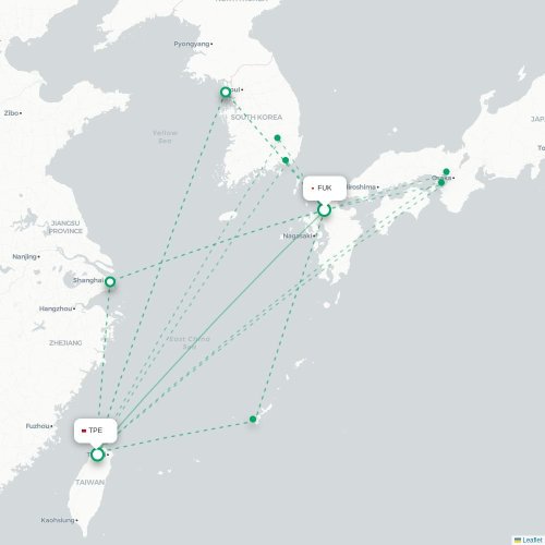 Mapa lotu bezpośredniego Fukuoka – Tajpej