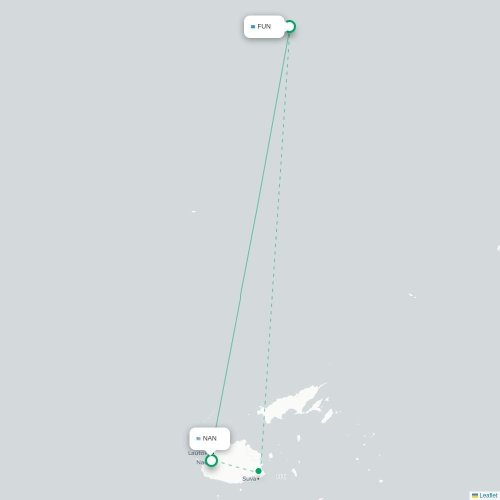 Mapa lotu bezpośredniego Funafuti – Nadi