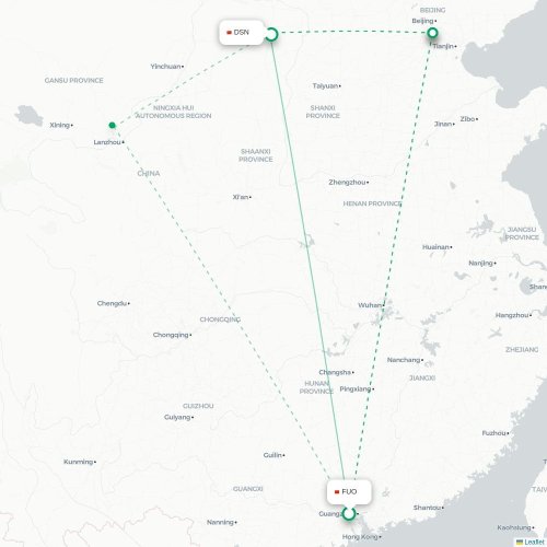 Mapa lotu bezpośredniego Foshan – Ordos City