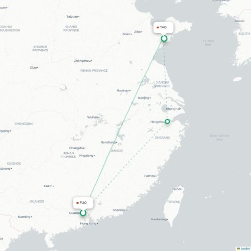 Mapa lotu bezpośredniego Foshan – Qingdao