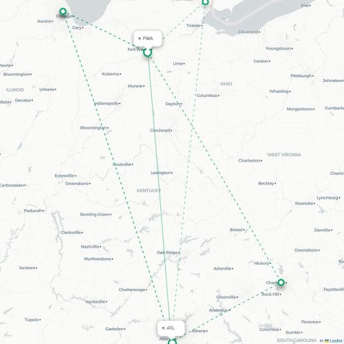 Fort Wayne - Atlanta kaart van rechtstreekse vlucht