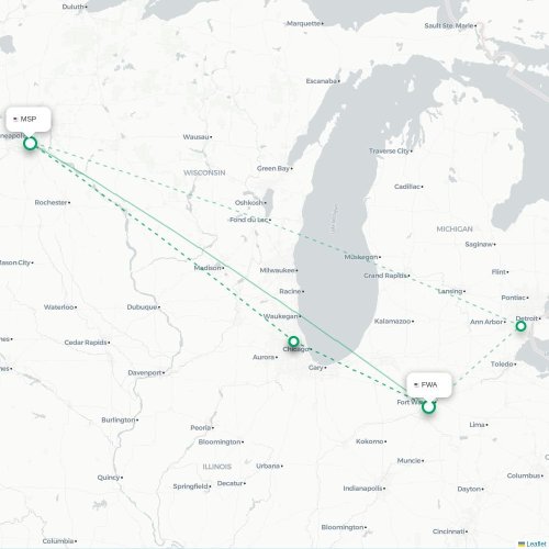 Fort Wayne - Minneapolis kaart van rechtstreekse vlucht