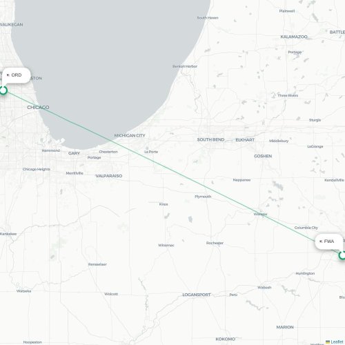 Fort Wayne - Chicago kaart van rechtstreekse vlucht