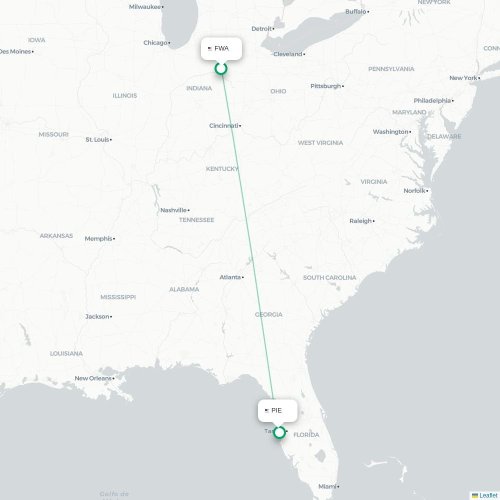 Mapa de vuelo directo Fort Wayne - Tampa