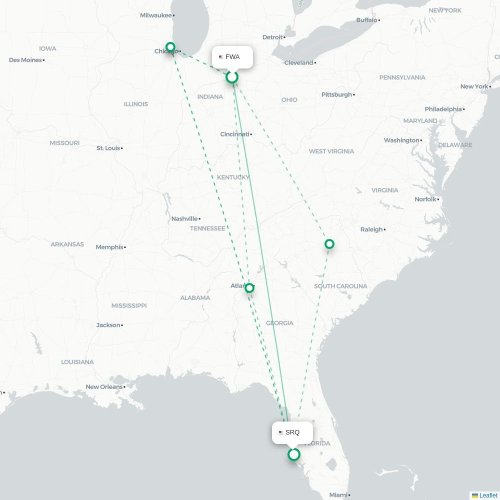 Mapa de vuelo directo Fort Wayne - Sarasota
