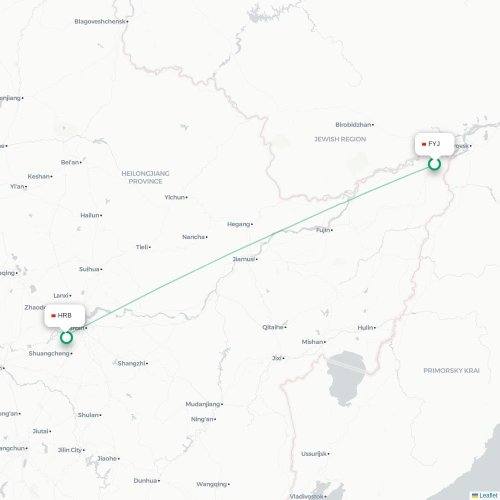 Mapa lotu bezpośredniego Jiamusi – Harbin